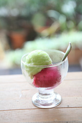 Lime and strawberry ice cream