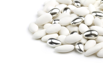 white and silver sugared almonds