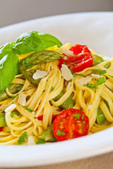Tagliarini pasta with asparagus and cherry tomato