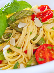 Tagliarini pasta with asparagus and cherry tomato