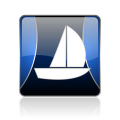 yacht blue square web glossy icon