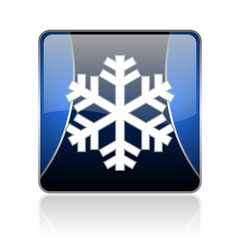 snowflake blue square web glossy icon