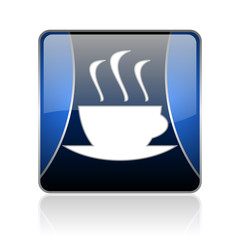 coffee blue square web glossy icon
