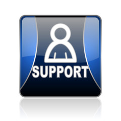 support blue square web glossy icon