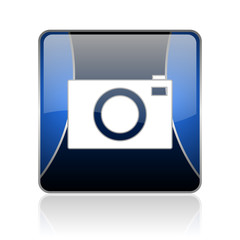 camera blue square web glossy icon
