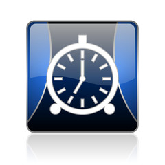 alarm clock blue square web glossy icon