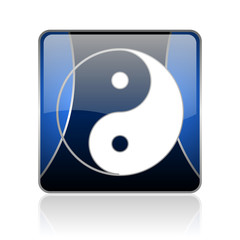 ying yang blue square web glossy icon