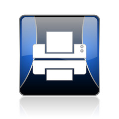 printer blue square web glossy icon