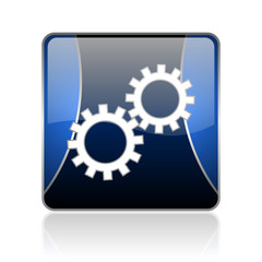 gears blue square web glossy icon