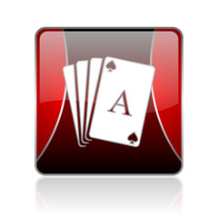 playing cards red square web glossy icon