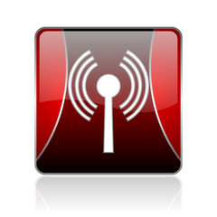 wifi red square web glossy icon