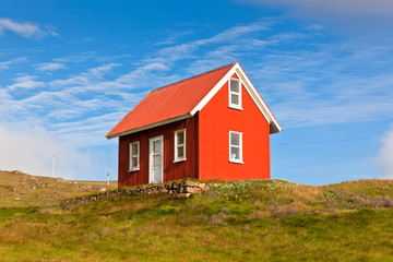 Bright Red Siding House in Iceland - Powered by Adobe