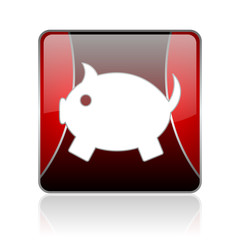 piggy bank red square web glossy icon