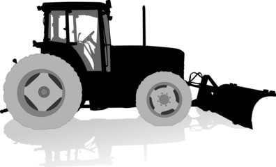 Silhouette of a tractor of road service in profile