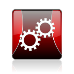 gears red square web glossy icon