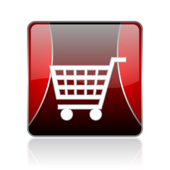 shopping cart red square web glossy icon