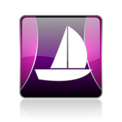 yacht violet square web glossy icon