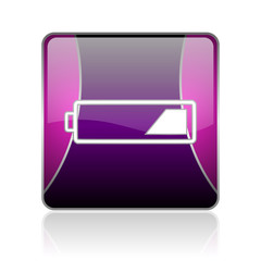 battery violet square web glossy icon