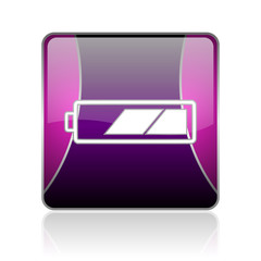 battery violet square web glossy icon