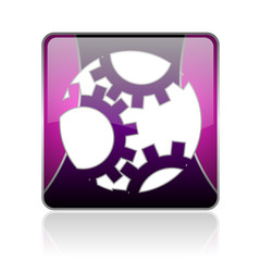 gears violet square web glossy icon