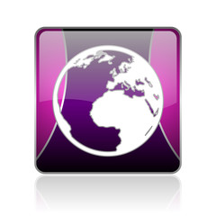 earth violet square web glossy icon