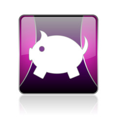 piggy bank violet square web glossy icon