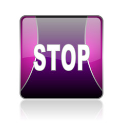 stop violet square web glossy icon