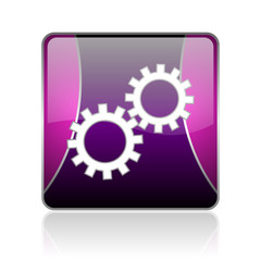 gears violet square web glossy icon