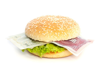 Chinese Yuan burger with bank notes