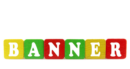 banner - isolated text in wooden building blocks