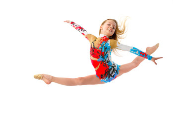 Young girl gymnast jumping
