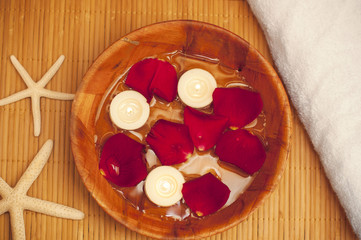 Spa accessories on bamboo mat