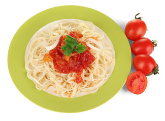 Diet soup with vegetables in pan on wooden table close-up