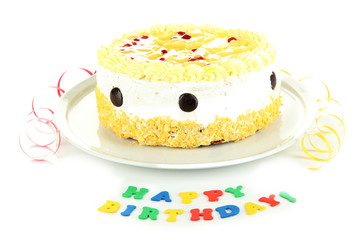 Happy birthday cake, isolated on white