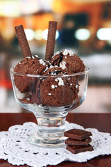 Delicious ice cream on table in cafe