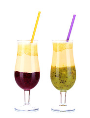 Delicious fruit smoothies isolated on white