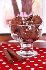 Delicious ice cream on table in room
