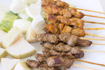 Mutton and Chicken Satay Dish Macro