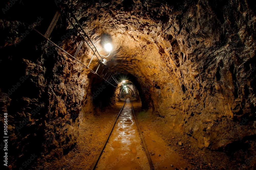 Wall mural Underground mine passage with rails