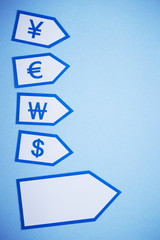 Money euro dollar won yen and sign