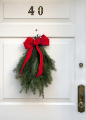 Christmas decoration on the front door.