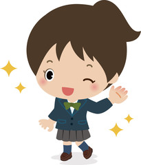 高校の制服を着てうれしい女の子