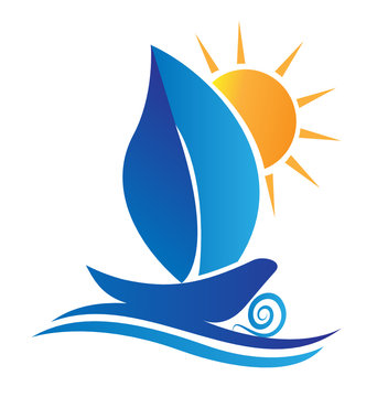 Boat leaf and sun creative logo vector