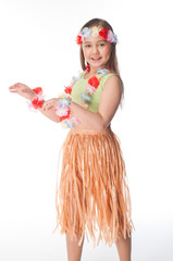 Small and beautiful girl in Hawaiian dress