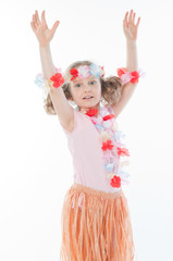 Small and beautiful girl in Hawaiian dress