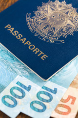 Brazilian Passport with real bills