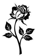 Black silhouette of rose with stem. Vector illustration. - obrazy, fototapety, plakaty