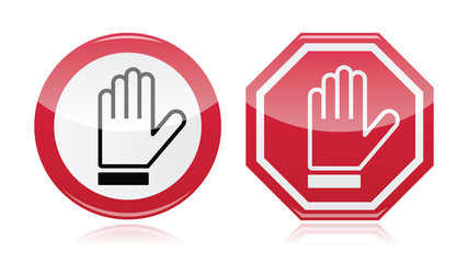 Obraz premium Stop warning road sign with hand