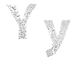 Water drops alphabet letter y, isolated white