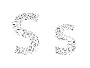 Water drops alphabet letter s, isolated white